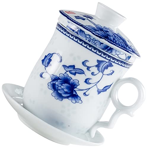 Luxshiny 2 Conjuntos Xícara De Chá De Porcelana Azul e Branca Caneca De Viagem Com Tampa Xícara De C