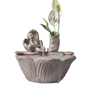 Desktop Fountain Ceramic Zen Water Fountain Fountain Decoration Creative Feng Shui Wheel Lucky Fish Tank Kleine Gift Accessoires voor fonteinfonteinen in de tuin (Color : Grijs)