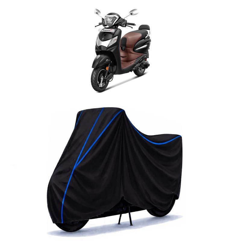 Image of Scooty Cover Water Resistant for Pleasure Plus 110 Xtec | Universal Scooter & Bike Cover | Heavy Duty UV Dust, Rain & Scratch Protection Weather Indoor Outdoor | Black with Blue Piping