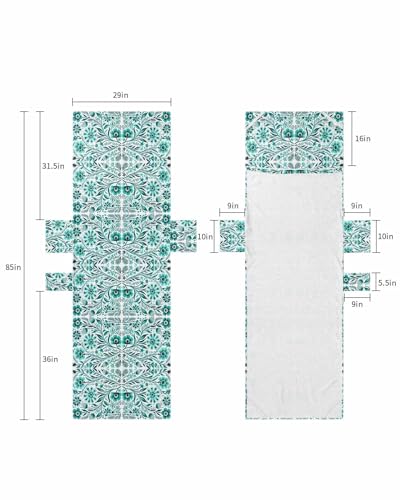 Teal Boho Beach Lounge Chair Towel Cover, Soft Chaise Lounge Towel with Side Pockets Patio Pool Chairs Cover for Beach/Pool Sunbathing 29x85 Ethnic Tribal Floral Abstract Art Aesthetics