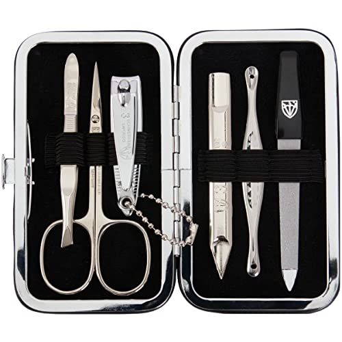 DREI SCHWERTER Germany Nagelpflegeset 'Lucca' 5-tlg. Maniküre Pediküre Reise Etui Set Nagelset Nagelnecessaire, Stahlinstrumente Markenqualität, Maniküreset Echt Leder Geschenk Box (WH8) Cover
