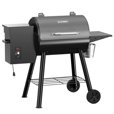 Blatomic Electric Wood Pellet Grill, 440 SQ. IN Cook Area Pellets Grill, 12LBS Hopper Pellet Smoker Grill, 500 Degree Max Temperature&Auto Feed, 8 in 1 BBQ Grill Outdoor with Side Table, Grease Bucket