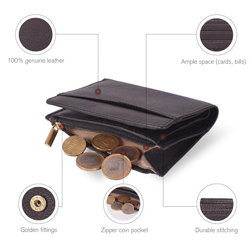 Image of Oak Leathers Leather Wallet For Women - Small RFID Coin Purse Credit Card & ID Holder for Ladies, Gift for Women's, Bifold Wallets (Nappa Brown)