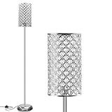 Tipo di prodotto: LAMP GyroVu Lampada da terra in cristallo, elegante lampada da terra moderna con finitura argentata, lampada ad alto palo con interruttore on/off a pedale per soggiorno, camera da letto per ragazze, comò