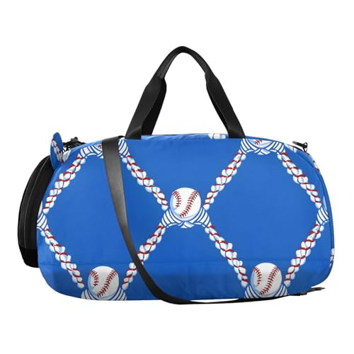 Gym Travel Duffle Bag for Boys Girls Blue Baseball Blue Pattern Sports Dance Bag with Shoe Compartment & Wet Pocket Football Kids Travel Bag Teens Sleepover Carry2