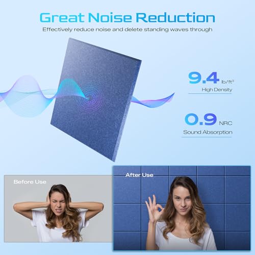 Image of 22 Pack Self-Adhesive Acoustic Panels, 12 inch X 12 inch X 0.4 inch High-Density Sound Proof Foam Panels for Walls, Soundproof Wall Panels for Home & Office (Sky Blue)
