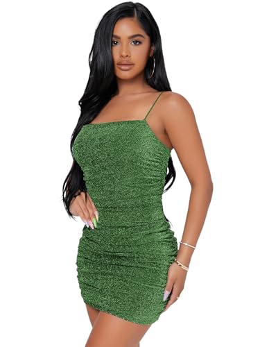 Image of Floerns Women's Glitter Sleeveless Ruched Party Clubwear Bodycon Mini Dress