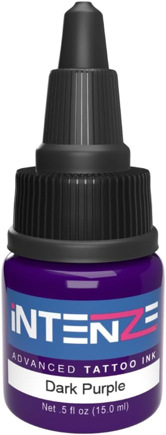 Intenze Dark Purple Tattoo Ink 1/2 oz with Excellent Long-Lasting Opacity, Made in USA, Exceptional Skin Coverage, Sterilized and Direct from the Manufacturer