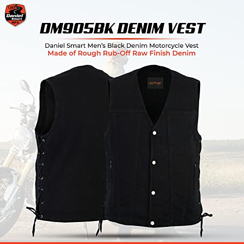 Daniel Smart Biker Vest for Men Motorcycle Blue & Black Denim Vest with Side Laces and Inside Carry Pocket2
