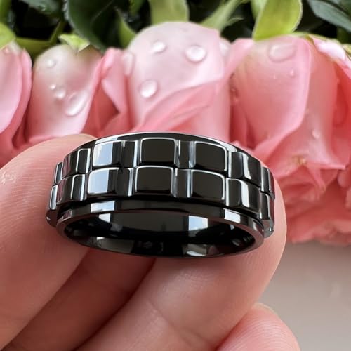 TUTISS 8mm Black Tungsten Titanium Spinner Rings for Men Women Anxiety Released Promise Engagement Wedding Bands Stepped Polished Shiny Comfort Fit Size 10.5 by TUTISS - Used condition - Image 3