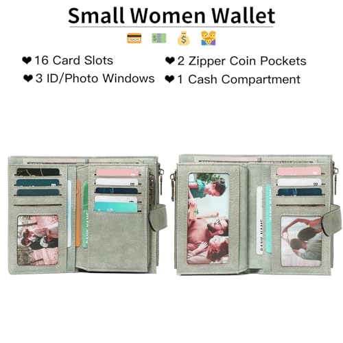 Image of GOIACII Womens Wallets RFID Blocking Leather Trifold Clutch Wallet Credit Card Holder Ladies Purse 3 ID Windows