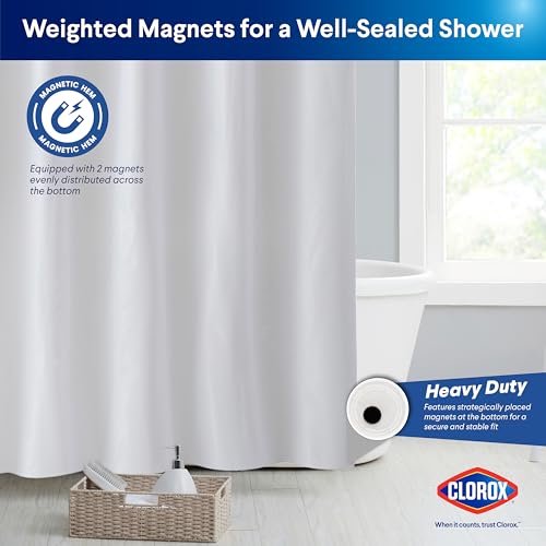 Clorox 1NE-040O0-6049/100 2-In-1 Bathroom Shower Curtain Liner, Durable Fabric, Weighted Magnets thumb #5