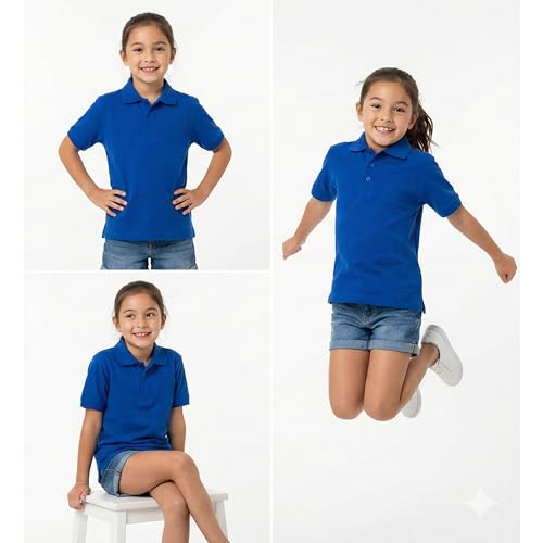 Image of Kids Girls Polo T-Shirt | Half Sleeves | 100% Organic Cotton Rich Bio-Wash Fabric | Ultra Soft & Breathable | Regular Fit | Plain Solid Color Casual Wear & School Uniform