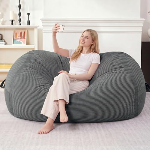 Image of 5FT Bean Bag Chair 5'Giant Bean Bag Chairs with Adults, Large Beanbag Chair | Bean bag Lounger with Machine Washable Cover Corduroy Fabric, Comfy Chairs for Living Room Bedroom Dorm, Darkgrey