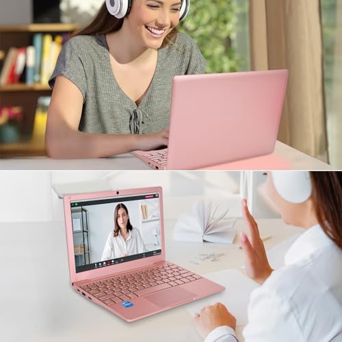 Image of Portable Mini Education Laptop Computer with in tel Celeron N4020 CPU 8GB RAM 128GB SSD HD IPS Screen, Laptop Computer for Learning, Office Work (Rose Gold, 8GB+128GB)