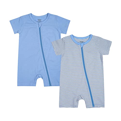 Image of Teach Leanbh Baby Boys or Girls 2 Pack Pajamas Cotton Short Sleeve Zipper Romper Jumpsuits Sleep and Play 3-24 Months …
