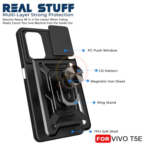 Image of Armor Bumper Back Cover Case for Vivo T5E Rotating Camera Cover, Ring Holder & Kickstand | Heavy Duty & 360 Degree Protection Back Cover for Vivo T5E (Black)