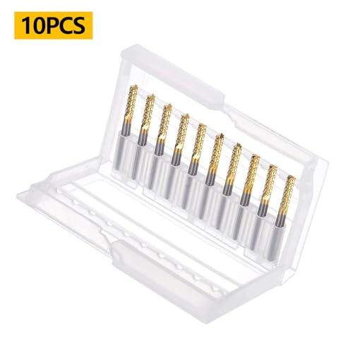 Image of Tools 10Pcs 1 /8mm TiN Coating Solid Carbide End Mill Engraving Milling Cutter CNC Router Bits for PCB Machine, 1 /8 inch Shank 1BOX