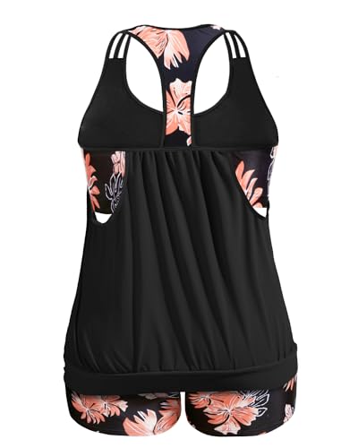 Holipick Plus Size Tankini Swimsuit for Women Two Piece Tummy Control Bathing Suit Blouson Racerback Tankini Top with Shorts2