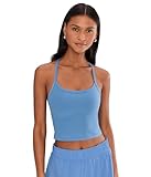 Beyond Yoga Women's Spacedye Slim Racerback Cropped Tank, Wild Flower Blue Heather, S