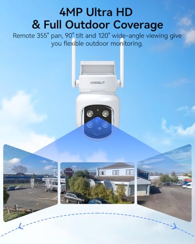 Image of Solar Security Camera Wireless Outdoor, 4MP Solar Powered Cameras for Home Security, 360 Pan Tilt, Color Night Vision, PIR Human Detection, 2.4G /5G WiFi, IP66 Surveillance Cam, White