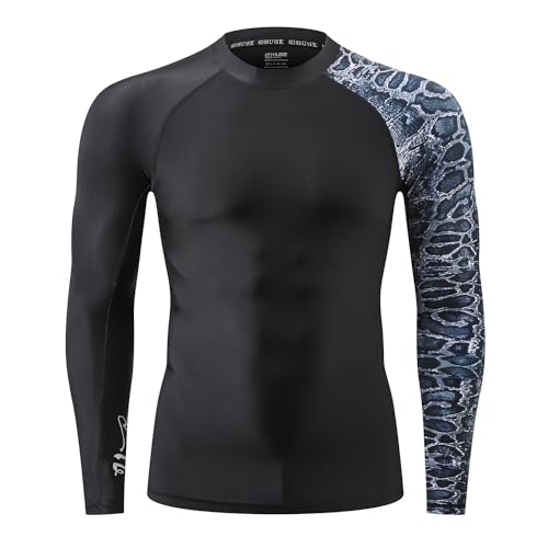 Image of HUGE SPORTS Men's Rash Guard Long Sleeves UPF 50+ UV Sun Protection Quick Drying Splice Compression Swim Shirts