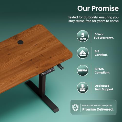 Image of V ONE Electric Standing Desk with One-Piece Solid Top | Heavy Duty Height Adjustable Computer Desk | 3 Memory Preset | 5 Year Warranty | for Home Office (Grenade Pine, 100 * 60 CM)