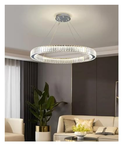 Lustre circulaire en cristal à LED dimmable avec télécommande pour salon