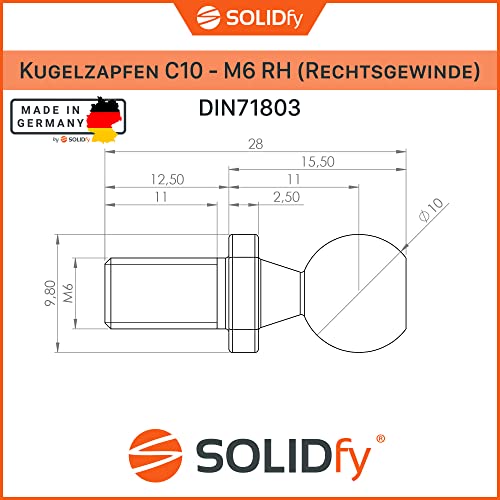 SOLIDfy® - [4x] Kugelzapfen C10 M6 DIN 71803 Form C mit Gewindezapfen verzinkt 10mm