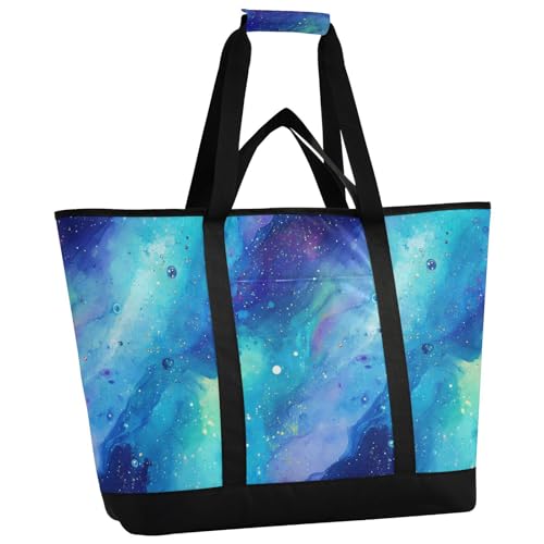 Insulated Cooler Tote Bag Hot or Cold Carrier Beach Tote Bag with Cooler Compartment for Beach Travel Picnics Purple Blue Galaxy Starry Waves2