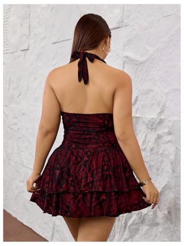 Image of BEAUDRM Women's Y2k Goth Mini Dress Grunge Punk V Neck Tie Back Halter Short Dresses Gothic Halloween Costumes