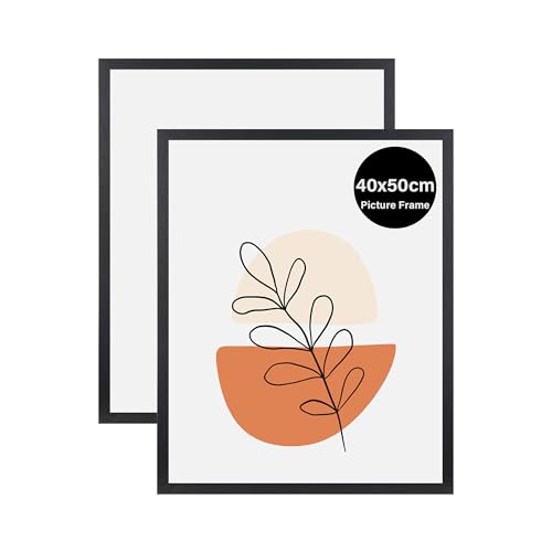 KAIWIN 2 Pack Bilderrahmen 40x50 cm, Schwarz Rahmen 40x50, Holz Fotorahmen zum Aufhängen, Posterrahmen Benutzt für Fotos, Bilder, Puzzles, Poster