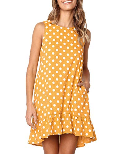 Miskely Damen Ärmelloses Tunika-Kleid mit Rüschen und Tasche, Sommer - Gelb - Mittel