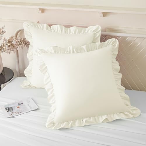 KKJIAF 2 Pack Ruffle Pillow Cases 26x26 Inches, Beige