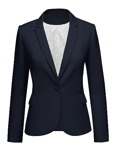 LookbookStore Casual Navy Blue Notched Lapel Work Blazers for Women Office Jacket Suit Women's Trendy Blazers Suit Jackets 2026 Business Casual Outfits Women Size Large Blazer Size 12 14