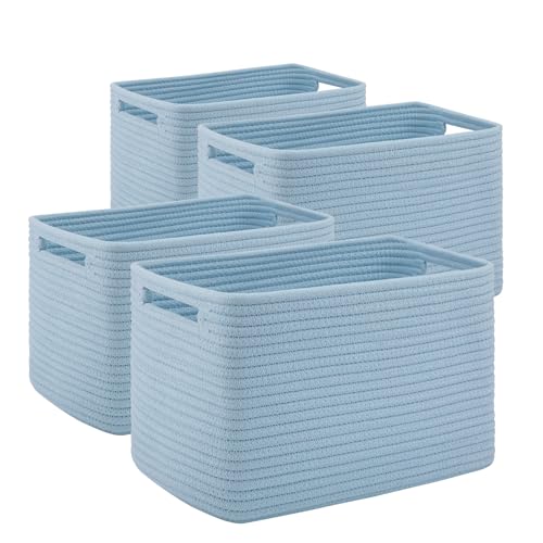 Image of SIXDOVE 4 Pack Storage Baskets for Organizing Toys, Towels, and Clothes, Woven Basket for Shelves, Sturdy Nursery Cube Bins for Storage, 13''L x9''W x7.8''H, Blue