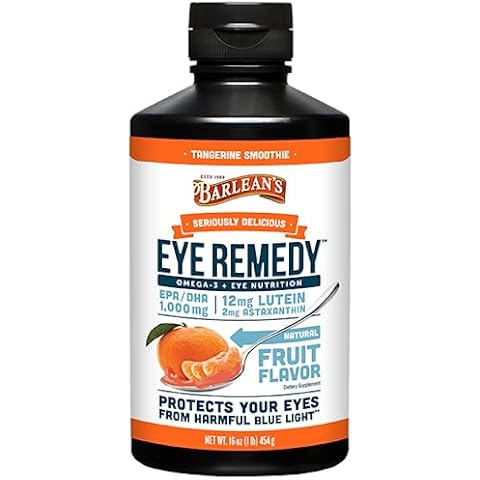 Barlean's Eye Remedy Supplement, Tangerine Flavored Fish Oil Liquid with Lutein, Astaxanthin & Zeaxanthin,1,000mg Omega 3 EPA DHA, Eye Care Supplements for Macular Health, 16 oz Cover