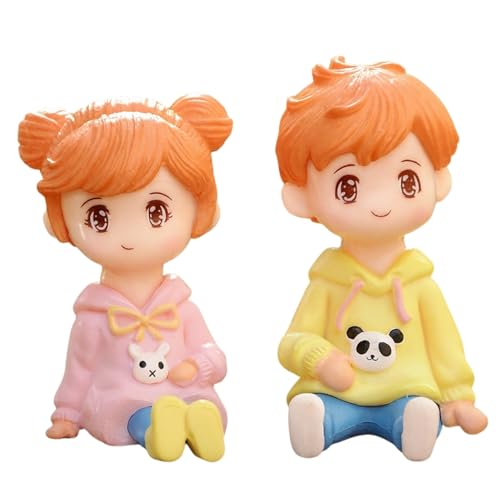 Image of Cute Cartoon Couple Car Dashboard Accessories | Plastic Action Figure Ornament with Balloon | Interior Dashboard Decoration for Car, Home, Office (8 x 4 cm) (Model 2)