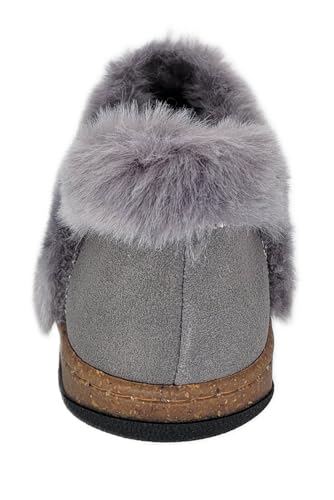 Clarks Womens Slipper Suede Leather Ankle Bootie - Plush Faux Fur Lined Cork Midsole - Closed Back Indoor Outdoor House Slippers For Women (Grey 6)3