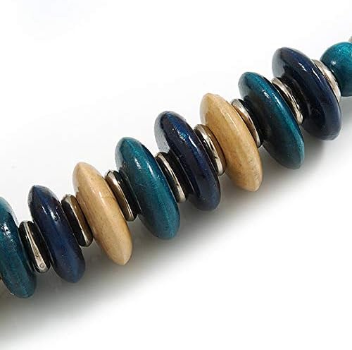 Avalaya ダークブルー/ナチュラル/ティールウッドボタン/ラウンドビーズ ブラックコットンコードネックレス &ndash; 最大長さ80c