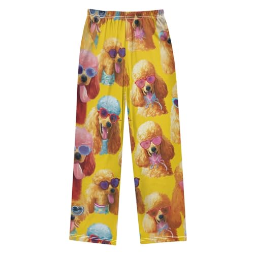 ZZXXB Poodle with Glasses Print Boys Long Pants Soft Trousers Elastic Waist Kids Lounge Bottoms with Pockets S-XL2