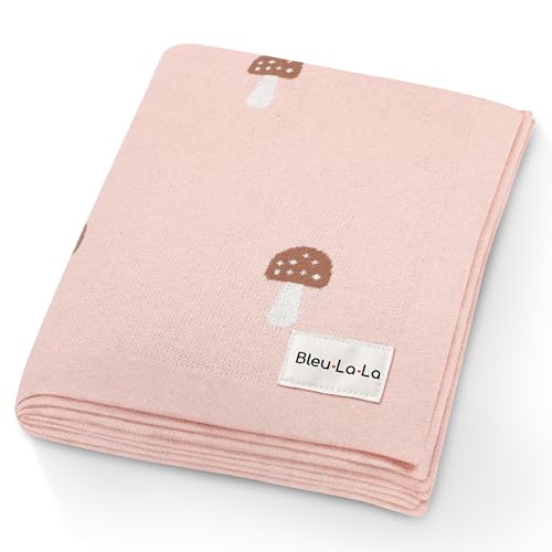 Image of Bleu La La Swaddle Blanket for Girls 100% Cotton Buttery Soft Cozy Receiving Swaddle Crib Stroller Blanket for Shower Gift Registry for Newborns, Infants, Toddlers (Mushroom - Pink)