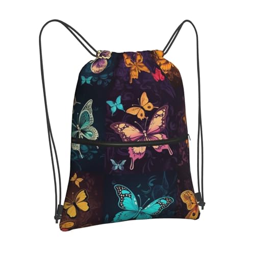Drawstring Backpack Water Resistant String Bag Color butterfly pattern Sports Sackpack Gym Sack for Men Women2