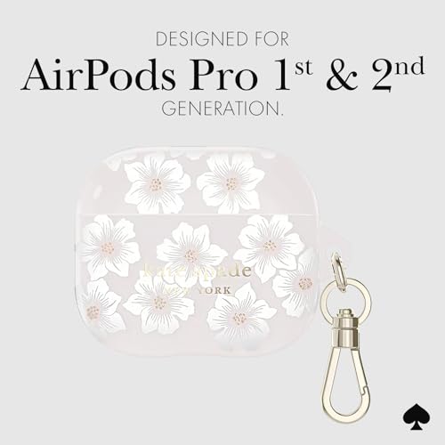 Image of kate spade new york AirPods Pro Protective Case with Keychain Ring - Hollyhock Cream, Compatible with AirPods Pro 2nd / 1st Generation