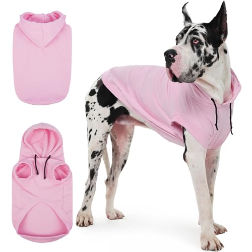 IECOii Dog Hoodie for Large Dogs, Great Dane Sweaters for Giant Breed Dogs, Breathable Lightweight Extra Large Pet Sweathshirt with Hood, XXXL Dog Hoodies for Mastiff, Pink, 3XL,(No Fleece Lined)