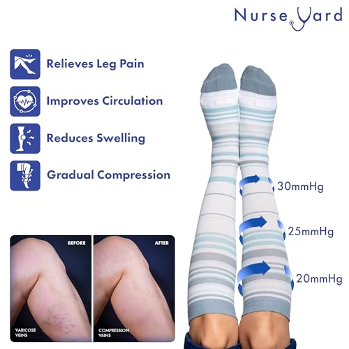 Image of Nurse Yard Compression Socks for Nurses - Women & Men - 20-30mmHg Graduated Compression, For Medical Staff, Athletes - 1 Pair