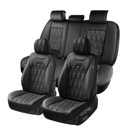Coverado Car Seat Covers Full Set, Front and Back Seat Covers for Cars, Automotive Seat Covers, Luxury Black Seat Covers, Waterproof Car Seat Protectors Car Seat Cushions Universal for Most Vehicles