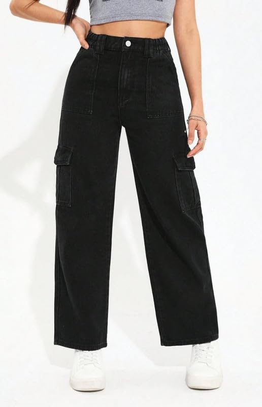 Image of Amazon Brand - INKAST Women Multi-Pocket Denim Cargo Pants Casual Fit Stylish Trousers