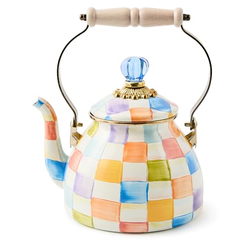 MACKENZIE-CHILDS Enamel Tea Kettle 2 Qt Confetti Check