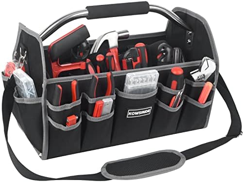Kowsinde 16 Inch Tool Bag, Electrician Tool Bag, Open Top Tool Bags, 26 Pockets Can Hold Many Tools, Steel Handle and Removable Shoulder Strap